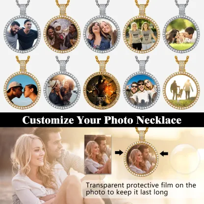 Pendentif Personnalisé avec Photo et Zircon Cubique pour Hommes et Femmes