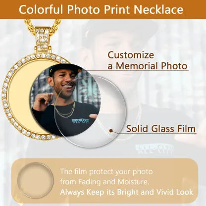 Collier Pendentif Personnalisé avec Photo et Zircon Cubique pour Hommes et Femmes Protective