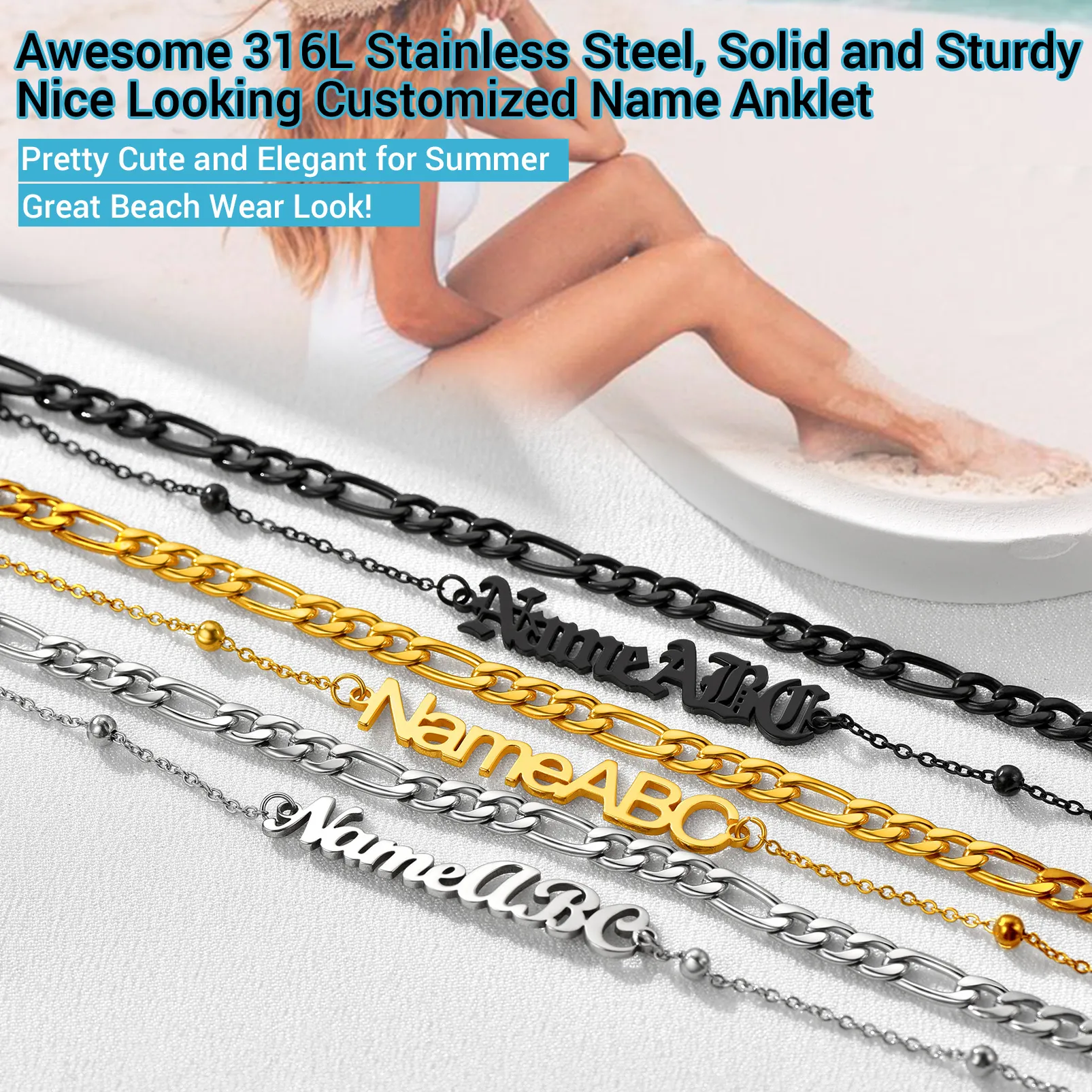 Chevillière Personnalisée Avec Chaîne Figaro en Acier inoxydable Pour Femme 