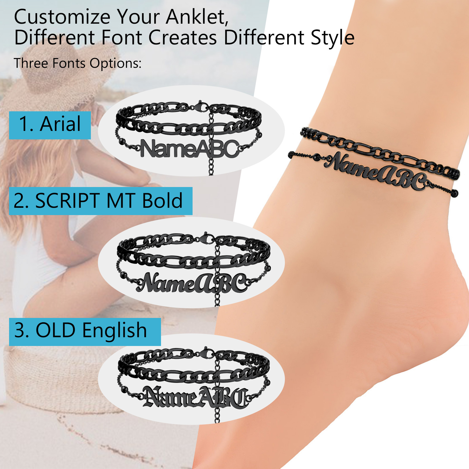 Chevillière Personnalisée Avec Chaîne Figaro Police