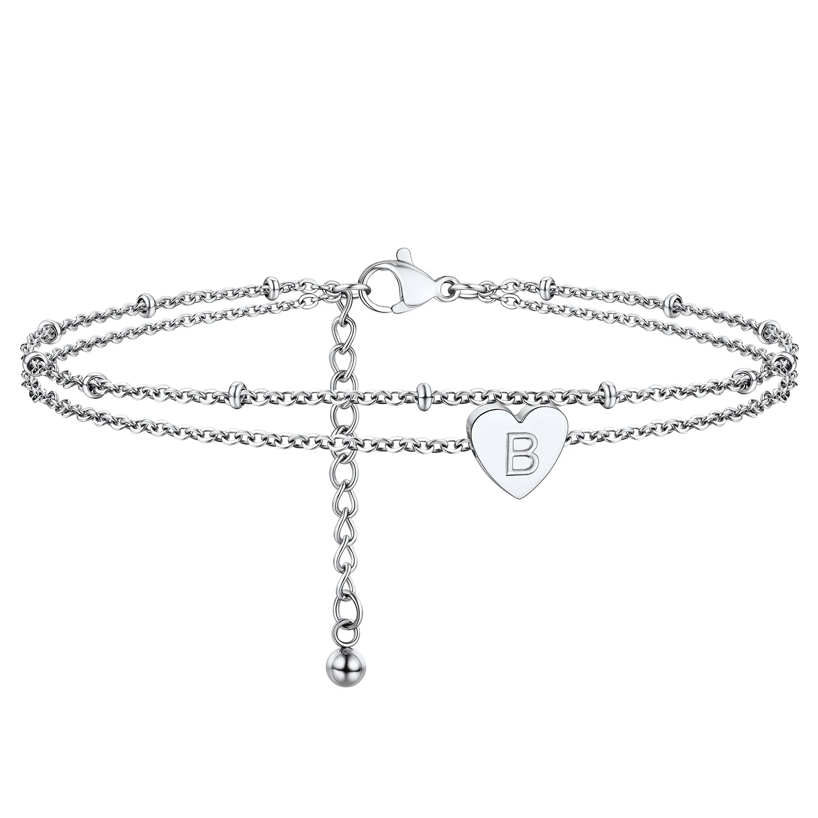 Bracelet de Cheville Cœur Initiale Acier Inoxydable pour Femme