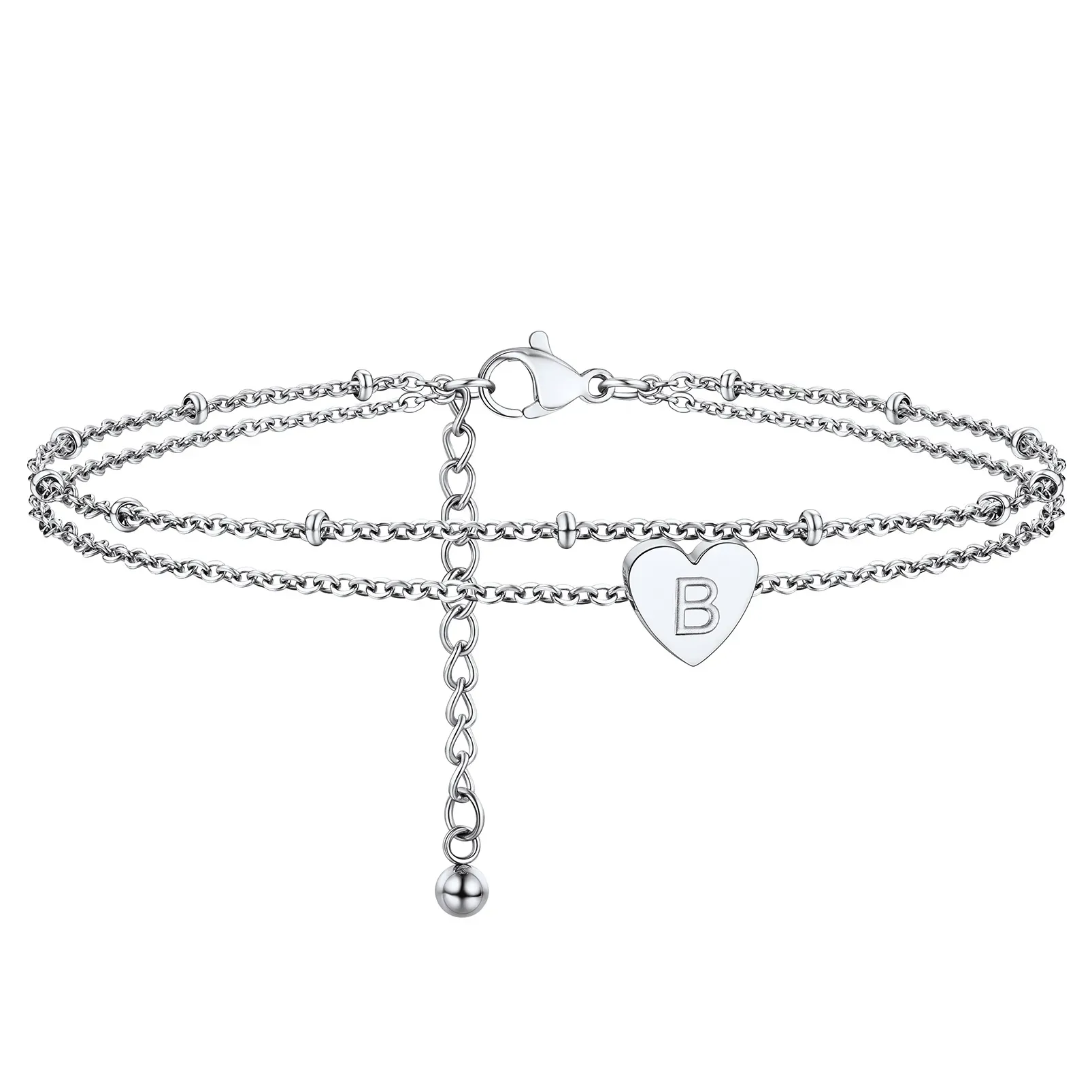 Bracelet de Cheville Cœur Initiale Acier Inoxydable pour Femme