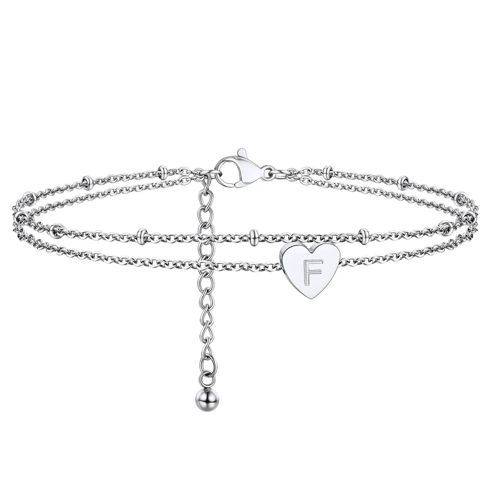 Bracelet de Cheville Cœur Initiale Acier Inoxydable pour Femme