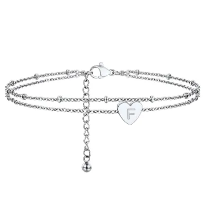 Bracelet de Cheville Cœur Initiale Acier Inoxydable pour Femme