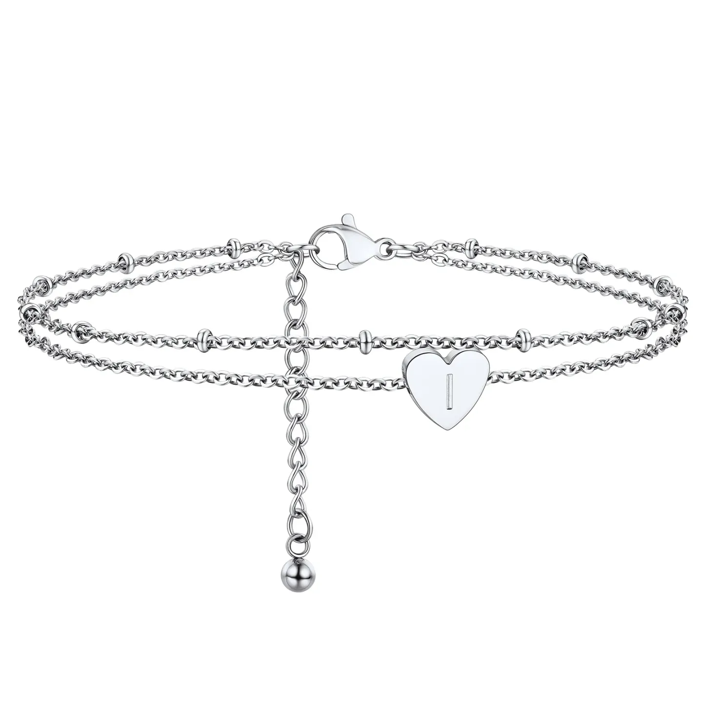 Bracelet de Cheville Cœur Initiale Acier Inoxydable pour Femme