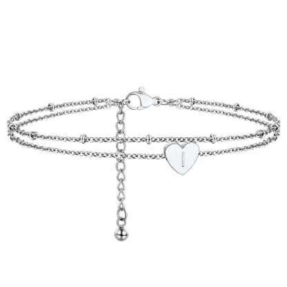 Bracelet de Cheville Cœur Initiale Acier Inoxydable pour Femme