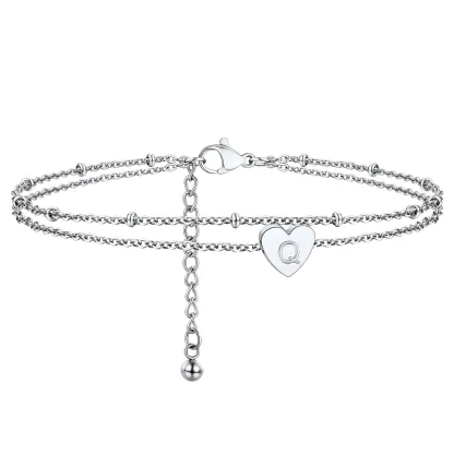 Bracelet de Cheville Cœur Initiale Acier Inoxydable pour Femme
