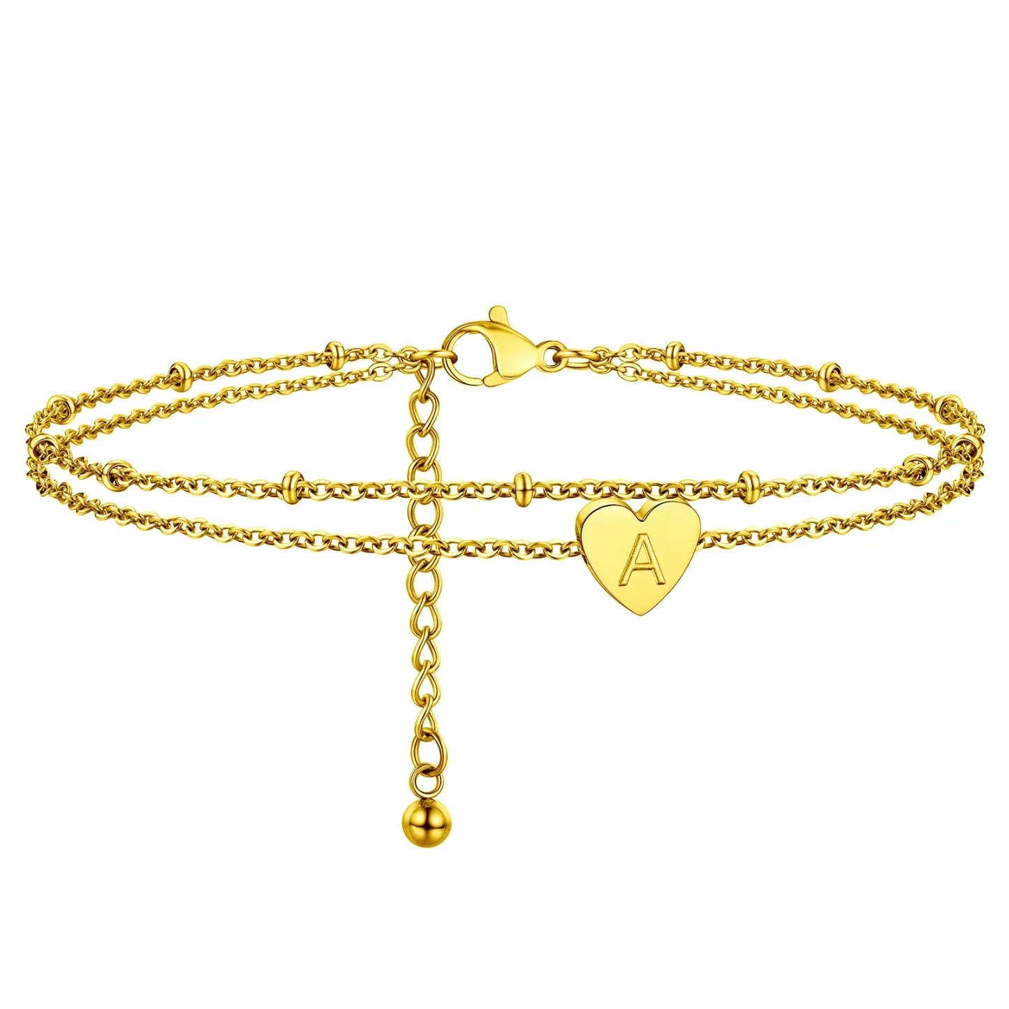 Bracelet de Cheville Cœur Initiale Acier Inoxydable pour Femme or
