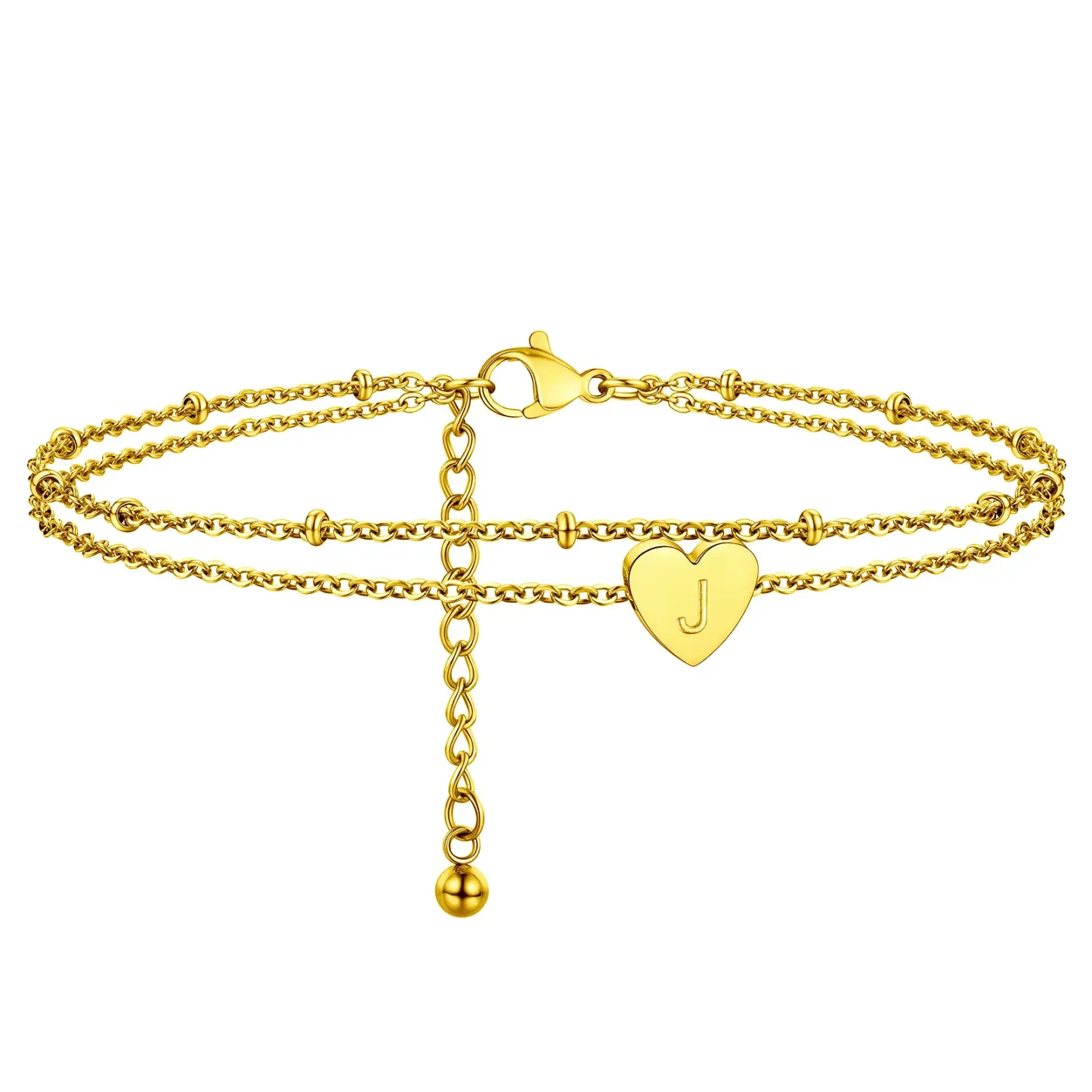 Bracelet de Cheville Cœur Initiale Acier Inoxydable pour Femme