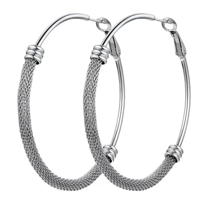 Boucles d'Oreilles Créoles Tendance en Acier Inoxydable 316L pour Femmes Argenté 60mm