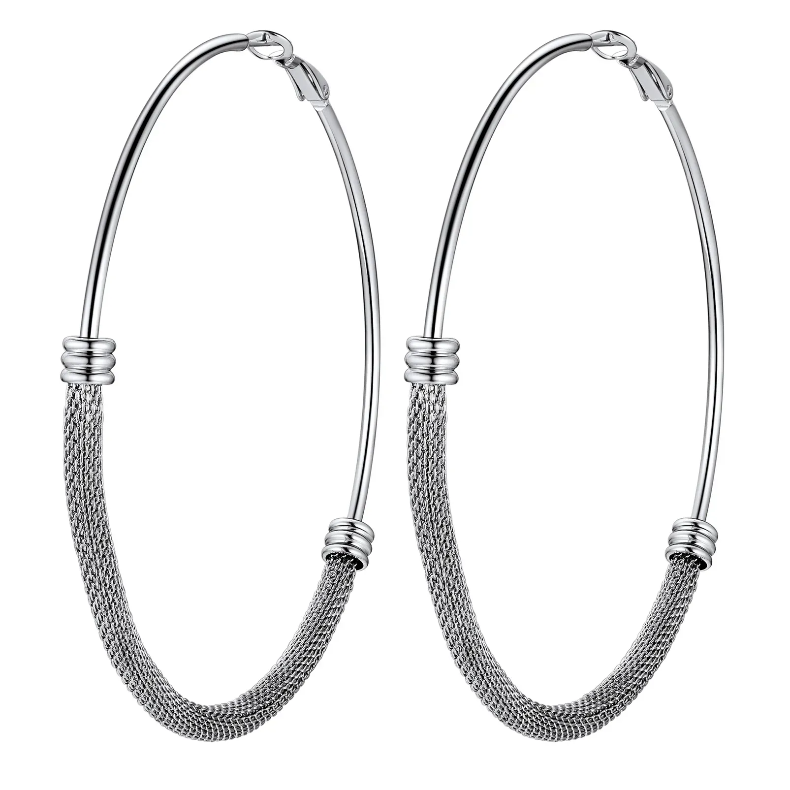 Boucles d'Oreilles Créoles Tendance en Acier Inoxydable 316L pour Femmes Argenté 80mm