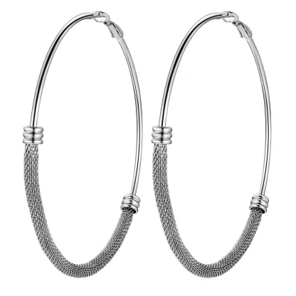 Boucles d'Oreilles Créoles Tendance en Acier Inoxydable 316L pour Femmes Argenté 80mm