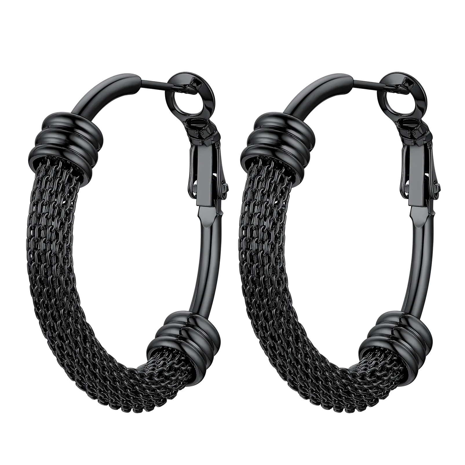 Boucles d'Oreilles Créoles Tendance en Acier Inoxydable 316L pour Femmes  Noir 30 mm
