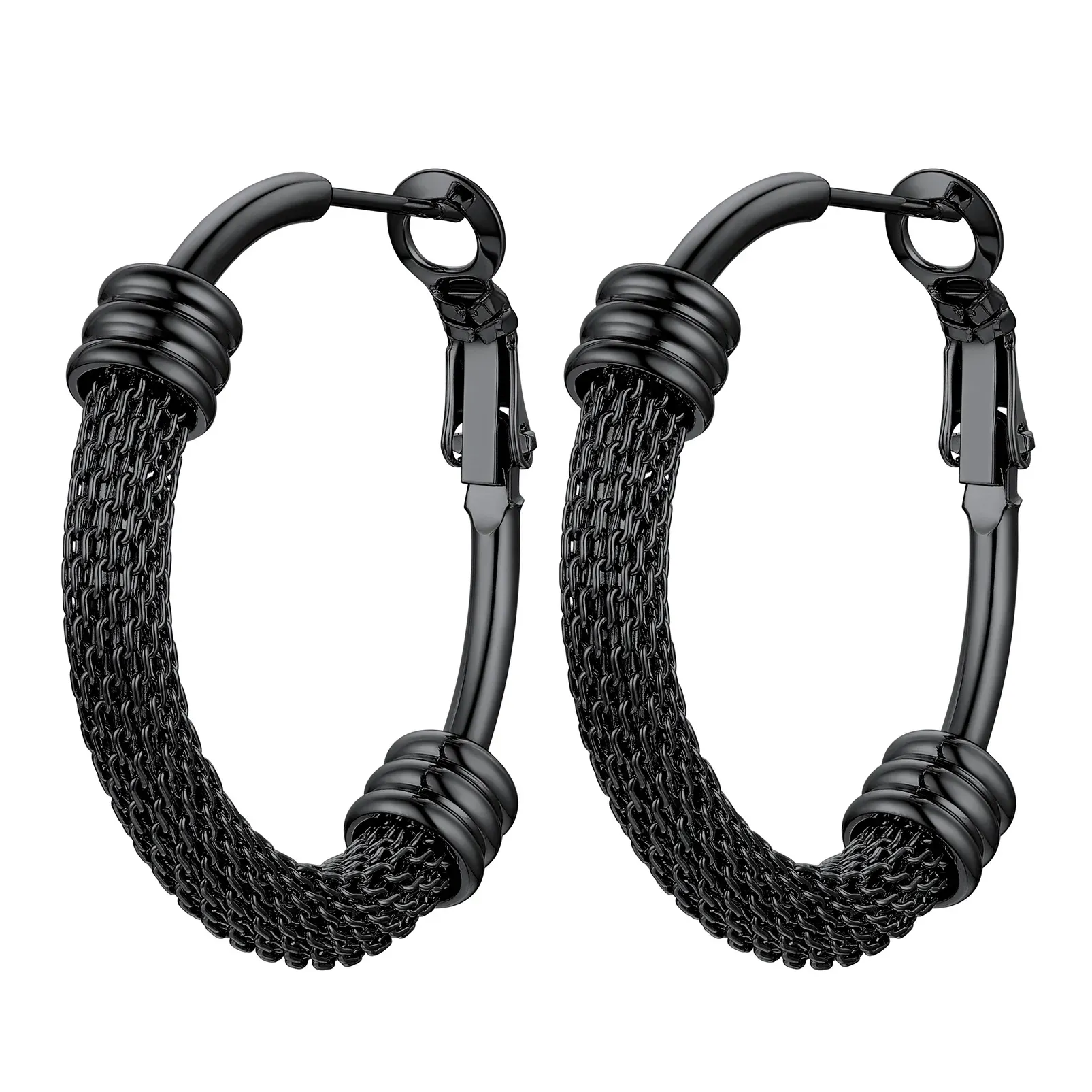 Boucles d'Oreilles Créoles Tendance en Acier Inoxydable 316L pour Femmes  Noir 30 mm