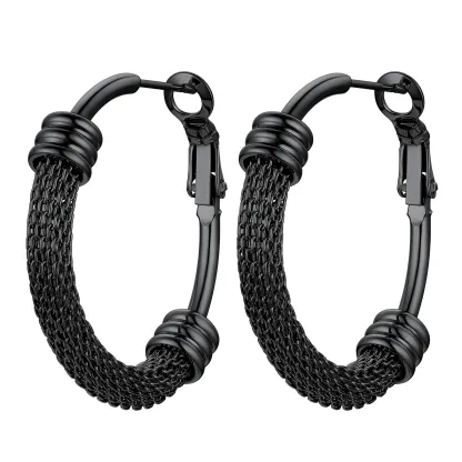 Boucles d'Oreilles Créoles Tendance en Acier Inoxydable 316L pour Femmes  Noir 30 mm