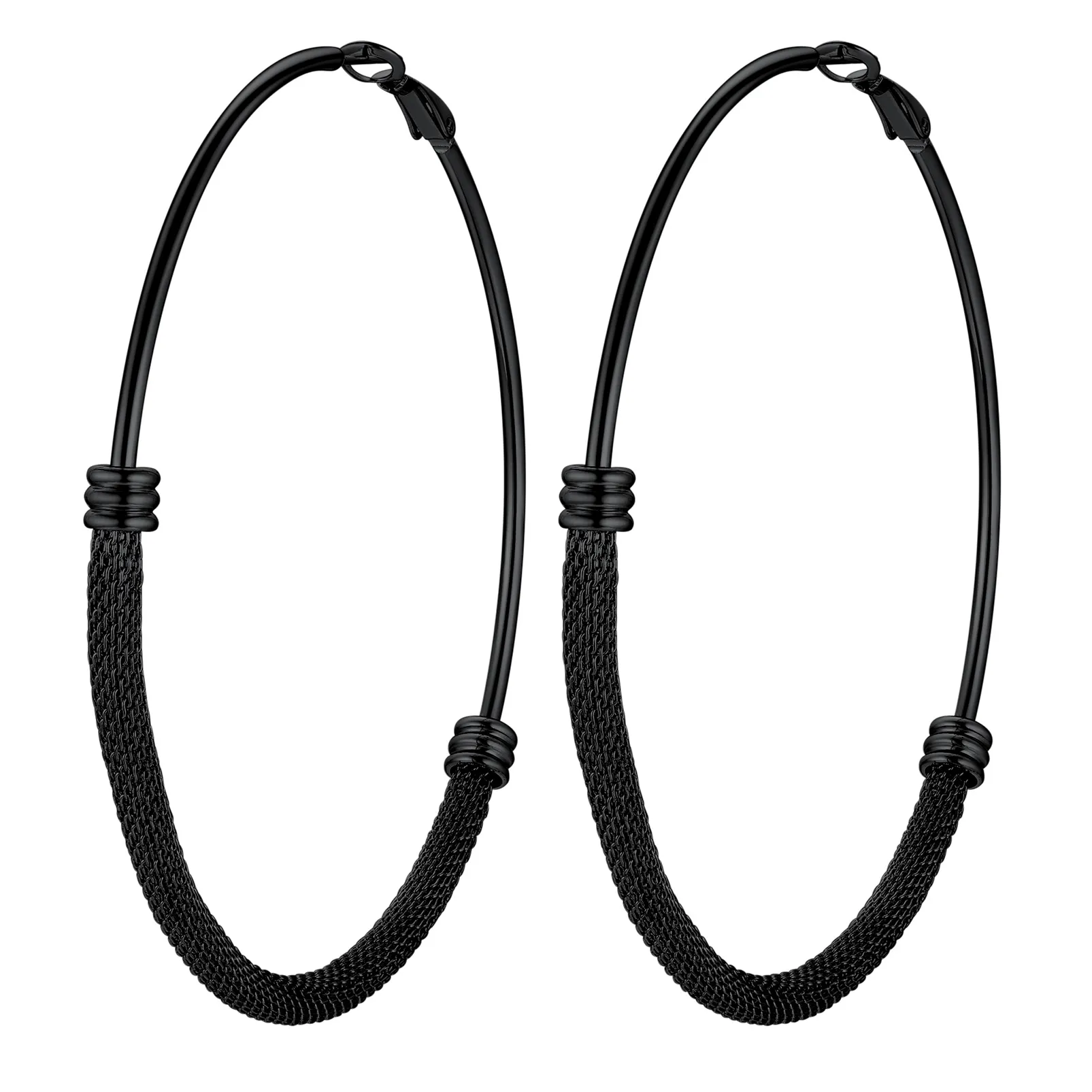 Boucles d'Oreilles Créoles Tendance en Acier Inoxydable 316L pour Femmes Noir 80mm
