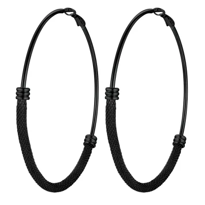 Boucles d'Oreilles Créoles Tendance en Acier Inoxydable 316L pour Femmes Noir 80mm