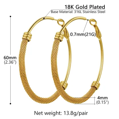 Boucles d'Oreilles Créoles Tendance en Acier Inoxydable 316L pour Femmes Or 60mm