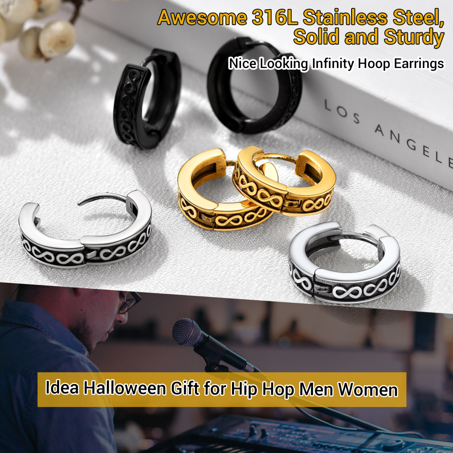 Boucles d’oreilles Infini en Acier Inoxydable pour Homme