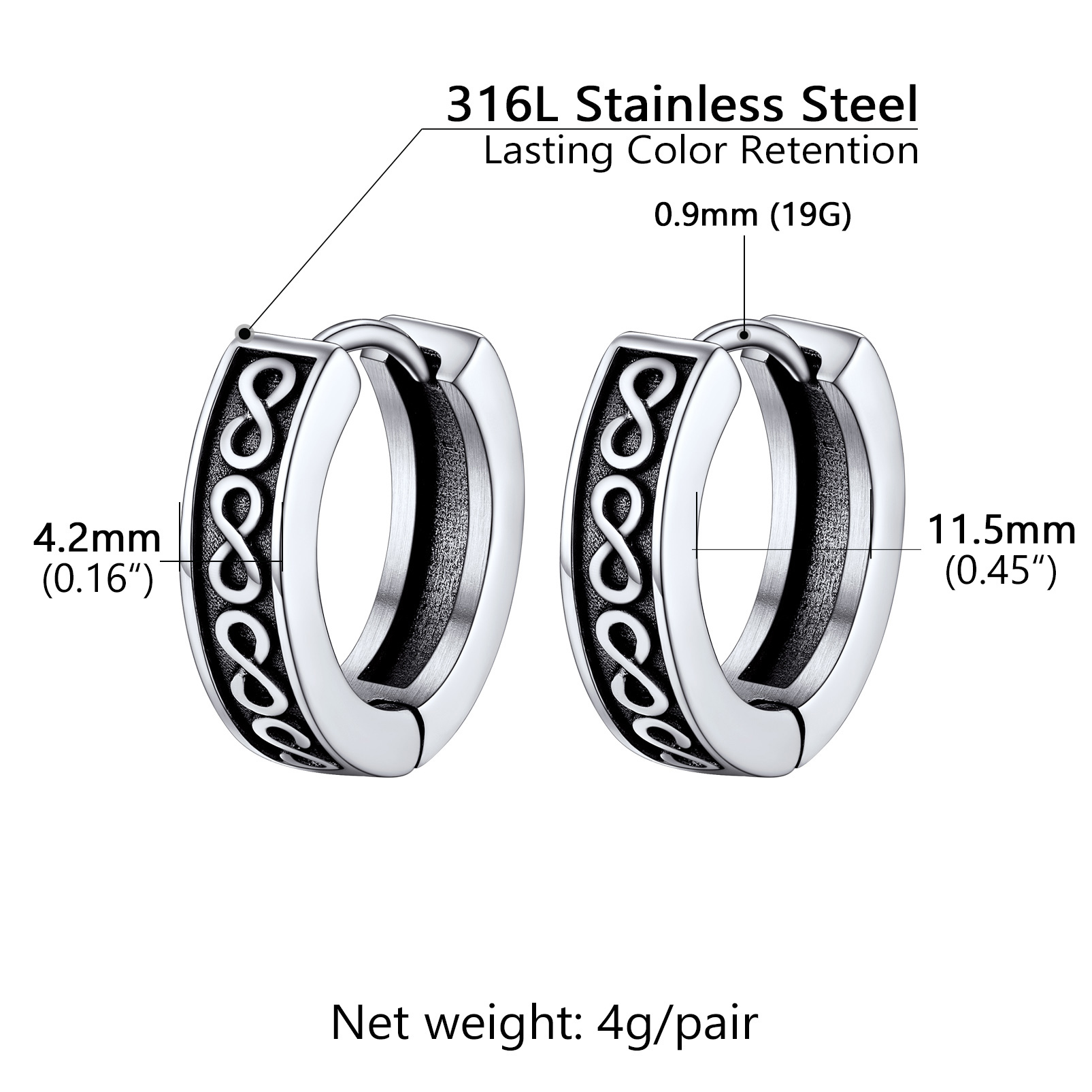 Boucles d’oreilles Infini en Acier Inoxydable pour Homme