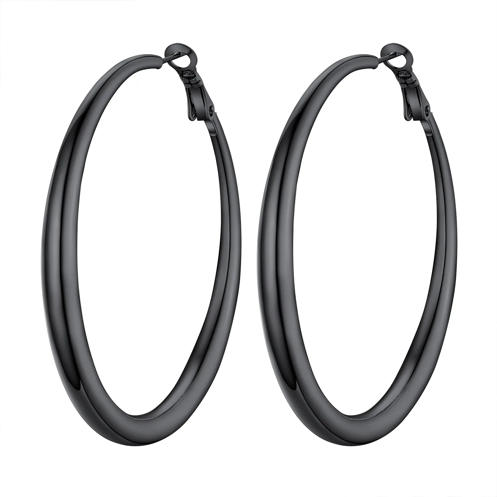 Créoles Élégantes et Minimalistes en Acier Inoxydable pour Femmes Noir 60mm