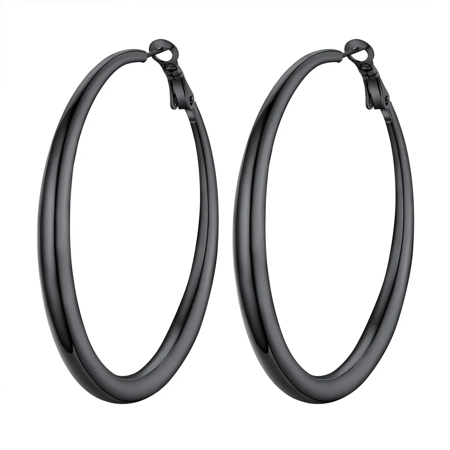 Créoles Élégantes et Minimalistes en Acier Inoxydable pour Femmes Noir 60mm