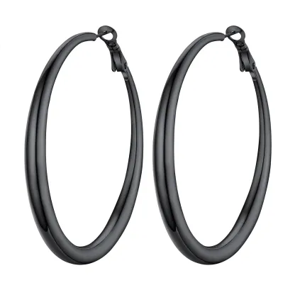 Créoles Élégantes et Minimalistes en Acier Inoxydable pour Femmes Noir 60mm