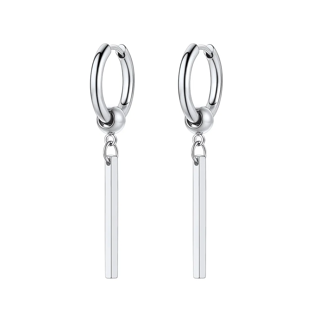 Boucles d'Oreilles Pendantes Barres en Acier Inoxydable Argenté