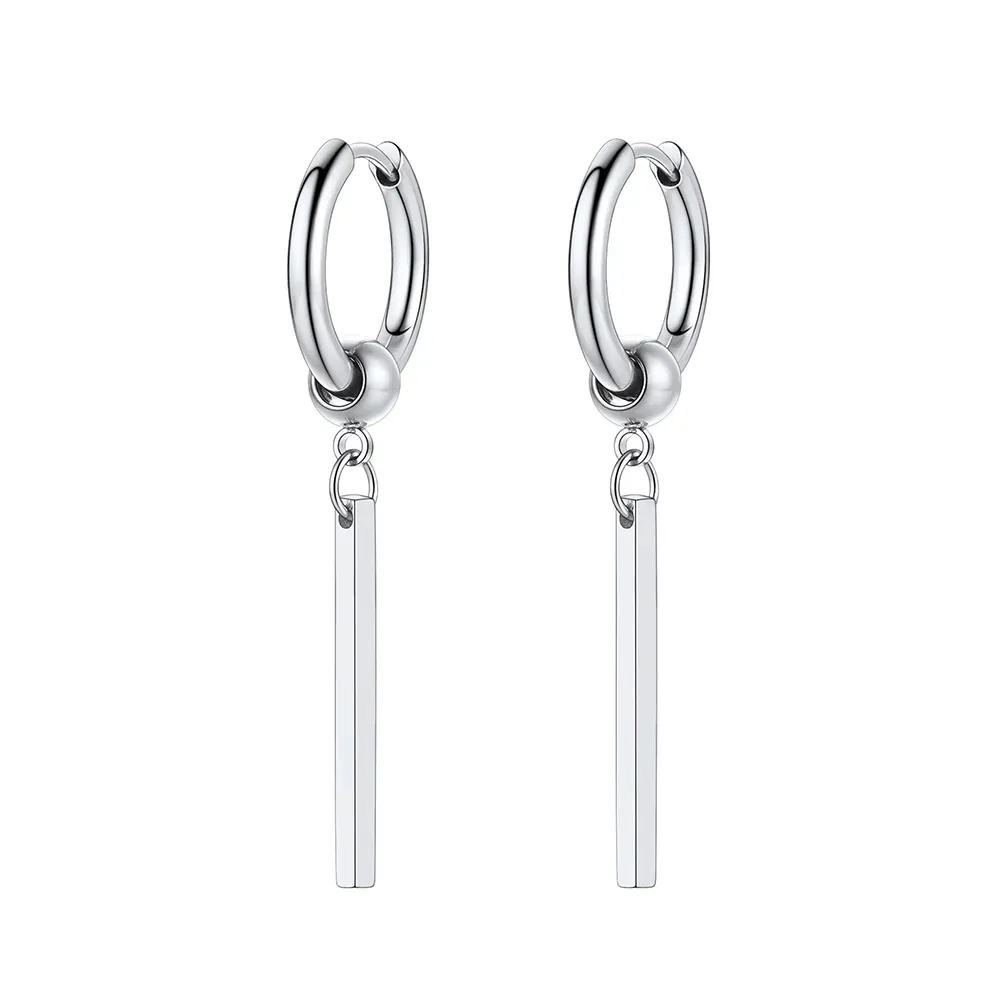 Boucles d'Oreilles Pendantes Barres en Acier Inoxydable Argenté