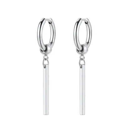 Boucles d'Oreilles Pendantes Barres en Acier Inoxydable Argenté