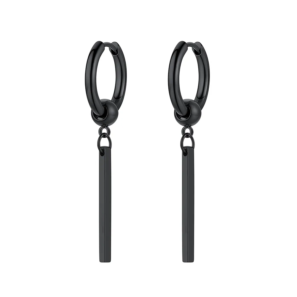 Boucles d'Oreilles Pendantes Barres en Acier Inoxydable Noir