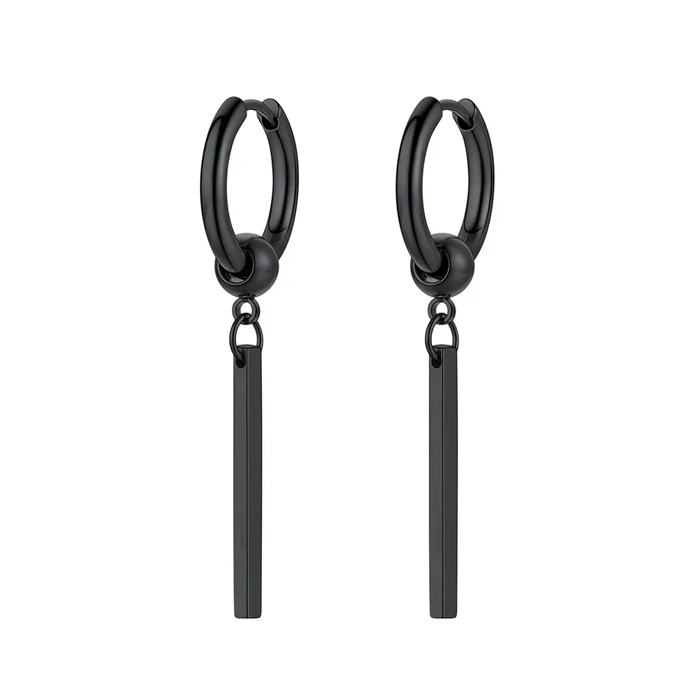 Boucles d'Oreilles Pendantes Barres en Acier Inoxydable Noir