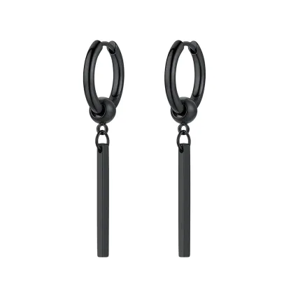 Boucles d'Oreilles Pendantes Barres en Acier Inoxydable Noir