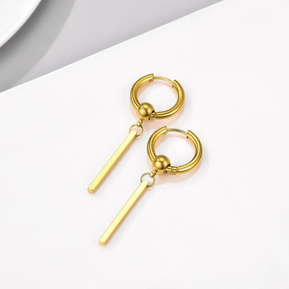 Boucles d'Oreilles Pendantes Barres en Acier Inoxydable Scène
