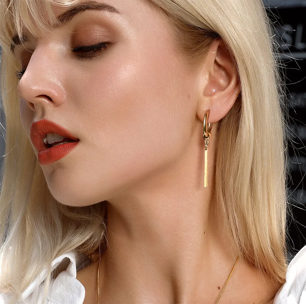 Boucles d'Oreilles Pendantes Barres en Acier Inoxydable Modèle