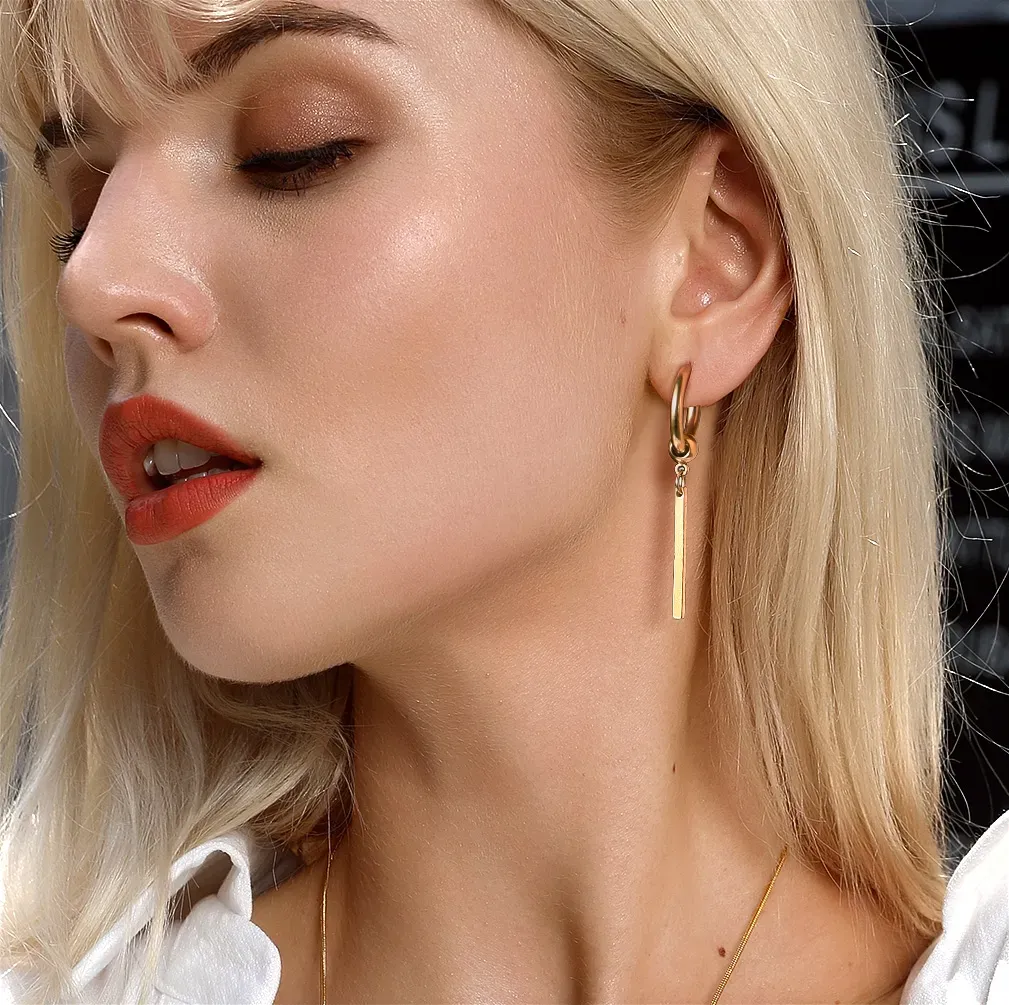 Boucles d'Oreilles Pendantes Barres en Acier Inoxydable Modèle