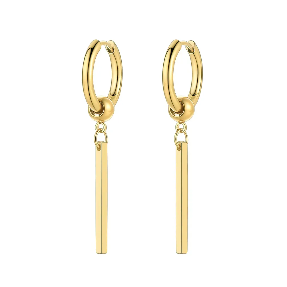 Boucles d'Oreilles Pendantes Barres en Acier Inoxydable Or