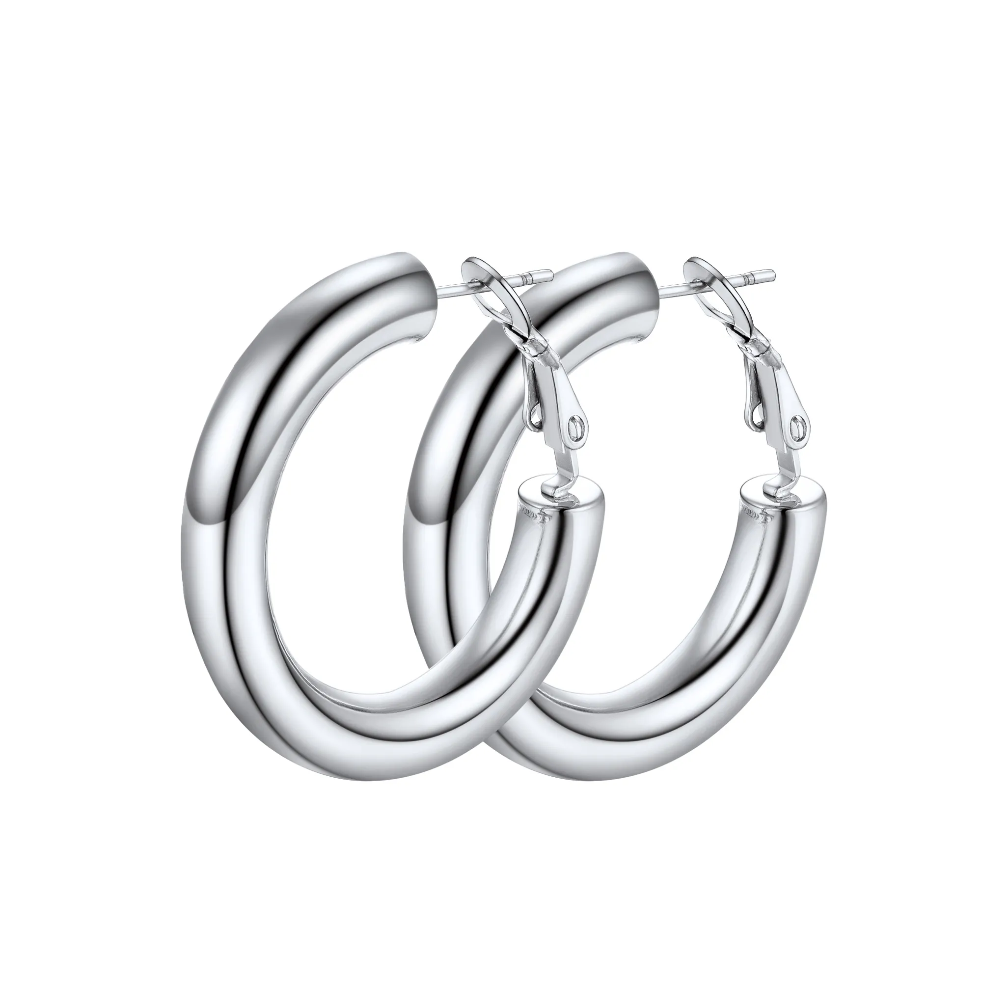 Boucles d'Oreilles Créoles Chunky en Acier Inoxydable pour Femmes Argenté 30mm