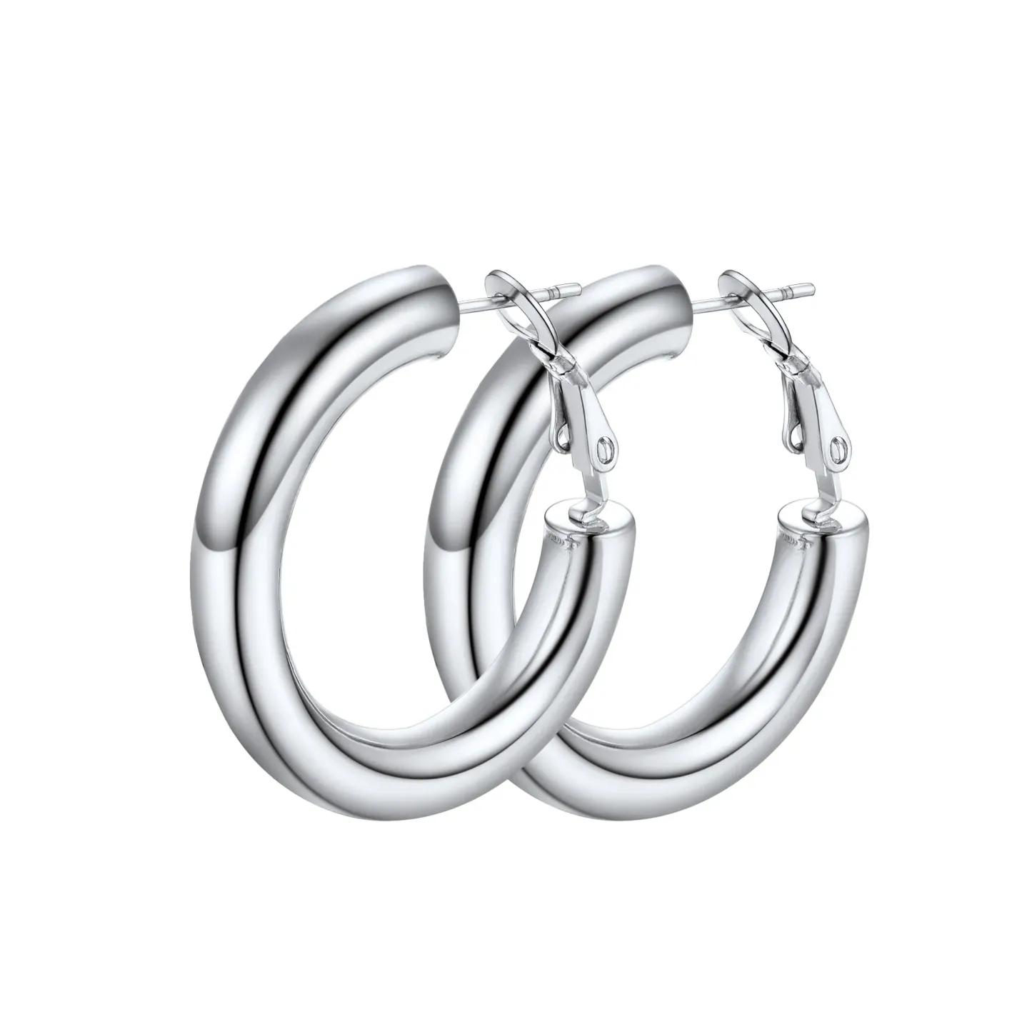 Boucles d'Oreilles Créoles Chunky en Acier Inoxydable pour Femmes Argenté 30mm