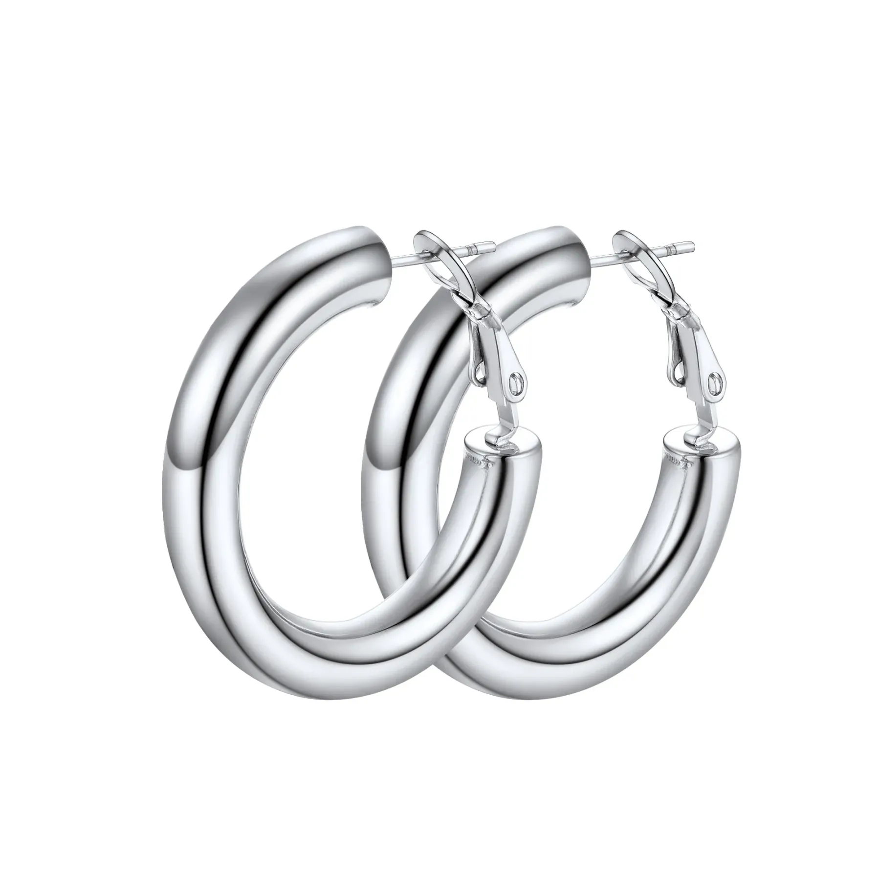 Boucles d'Oreilles Créoles Chunky en Acier Inoxydable pour Femmes Argenté 30mm