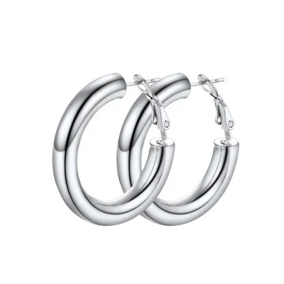 Boucles d'Oreilles Créoles Chunky en Acier Inoxydable pour Femmes Argenté 30mm