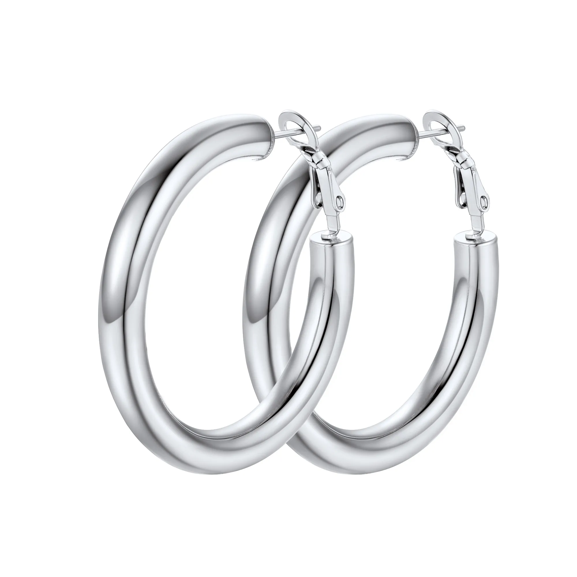 Boucles d'Oreilles Créoles Chunky en Acier Inoxydable pour Femmes Argenté 40mm