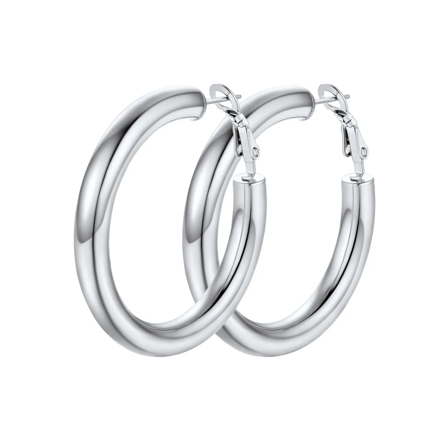 Boucles d'Oreilles Créoles Chunky en Acier Inoxydable pour Femmes Argenté 40mm