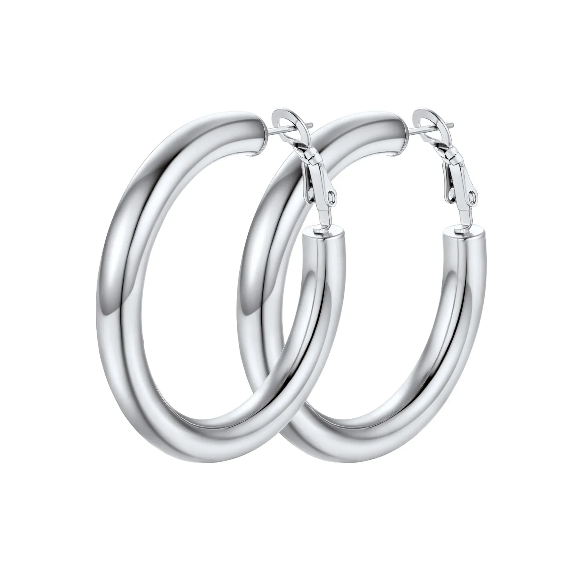 Boucles d'Oreilles Créoles Chunky en Acier Inoxydable pour Femmes Argenté 40mm