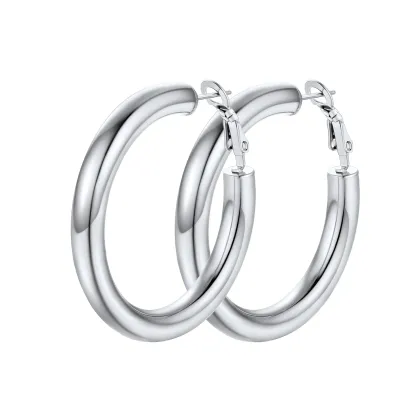 Boucles d'Oreilles Créoles Chunky en Acier Inoxydable pour Femmes Argenté 40mm
