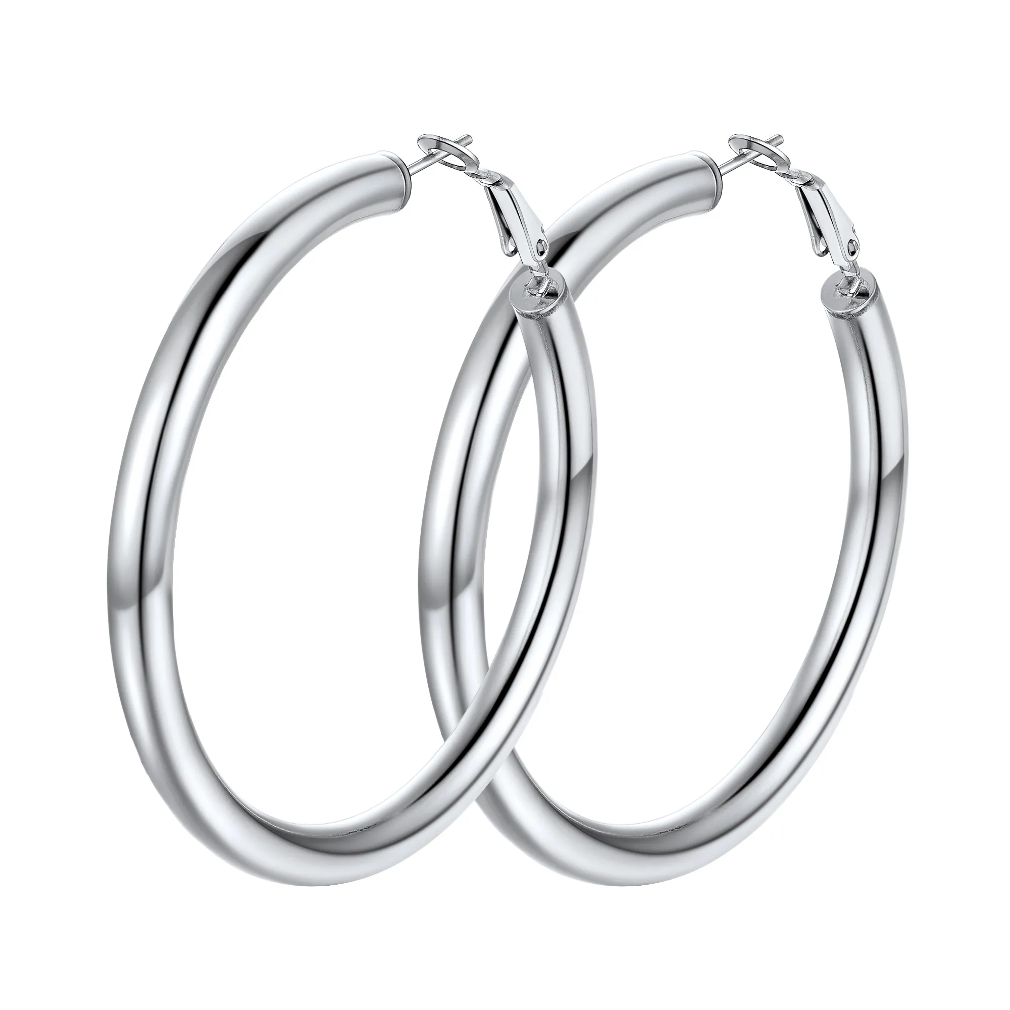 Boucles d'Oreilles Créoles Chunky en Acier Inoxydable pour Femmes Argenté 60mm