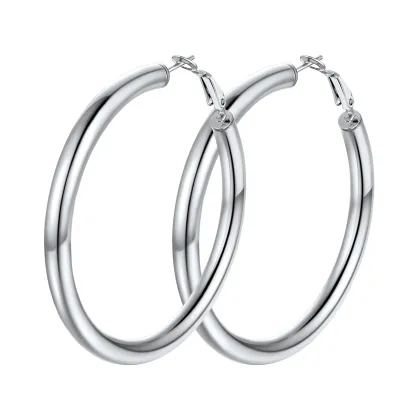 Boucles d'Oreilles Créoles Chunky en Acier Inoxydable pour Femmes Argenté 60mm