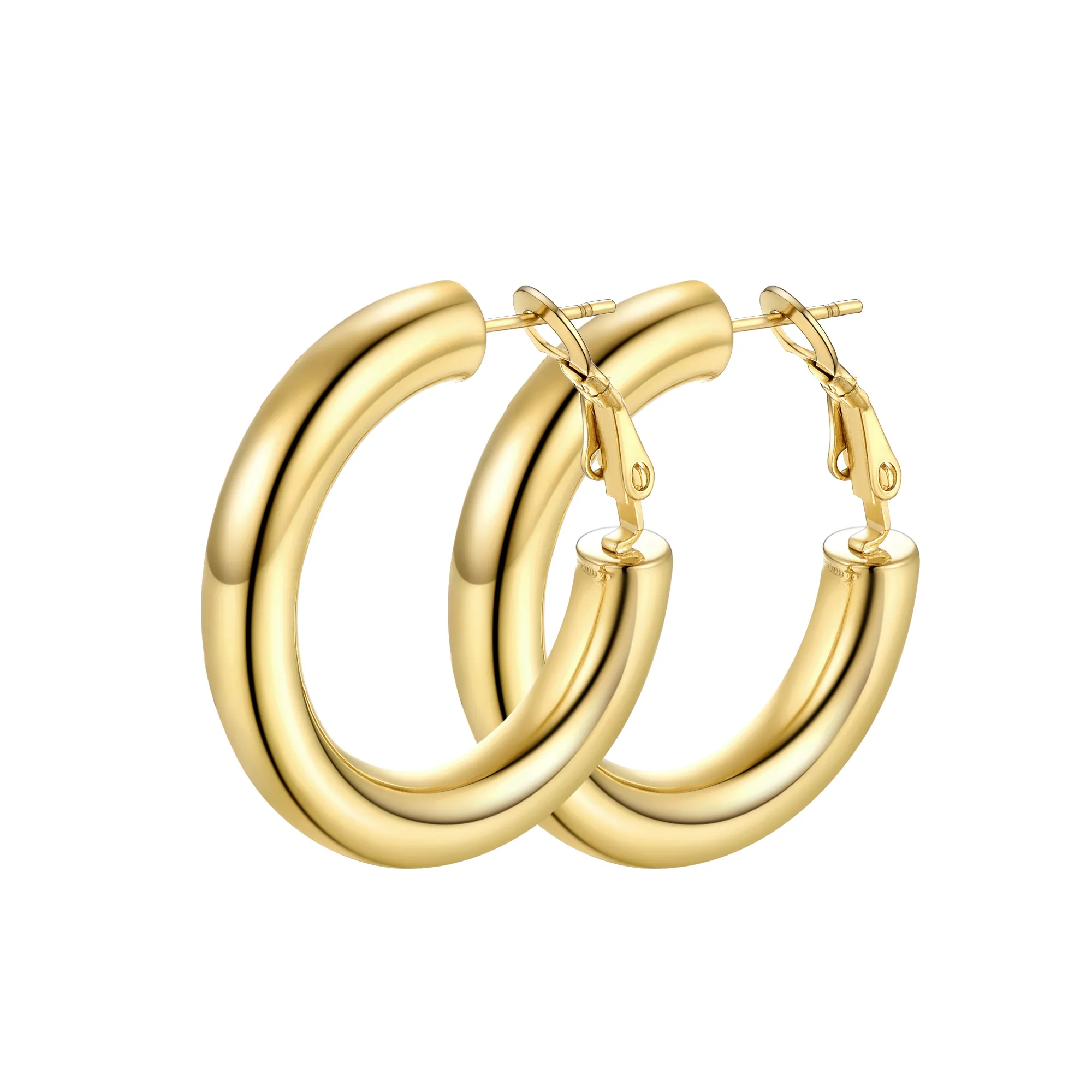Boucles d'Oreilles Créoles Chunky en Acier Inoxydable pour Femmes or 30mm