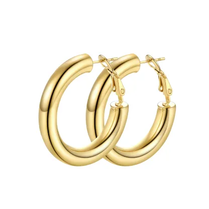 Boucles d'Oreilles Créoles Chunky en Acier Inoxydable pour Femmes or 30mm
