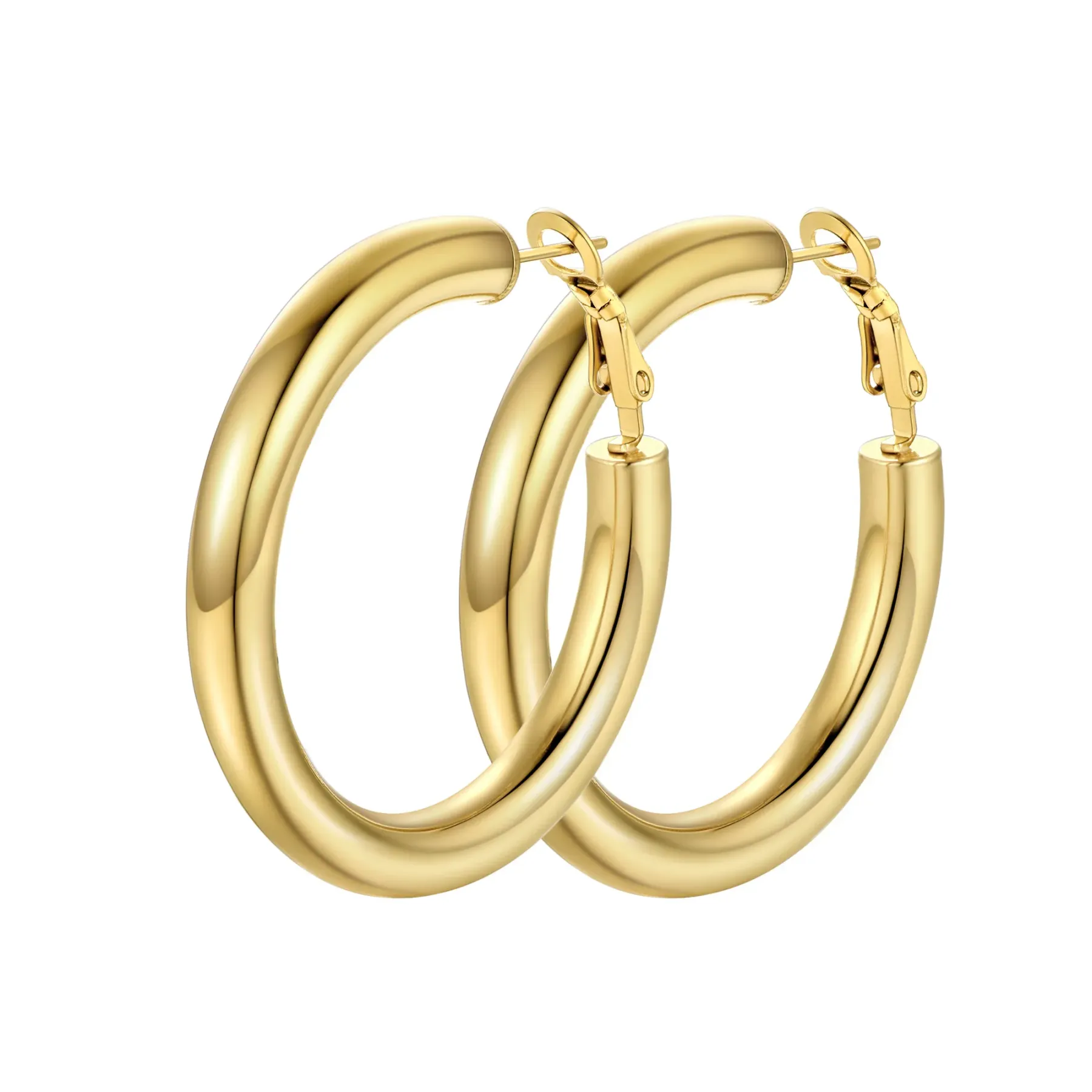 Boucles d'Oreilles Créoles Chunky en Acier Inoxydable pour Femmes or 40mm